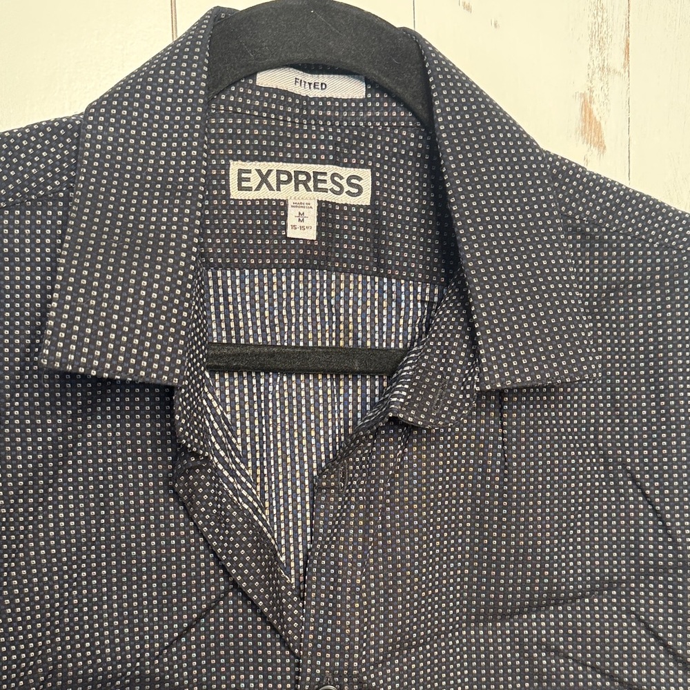 Express Men's Black Patterned Button Down Shirt N… - image 2